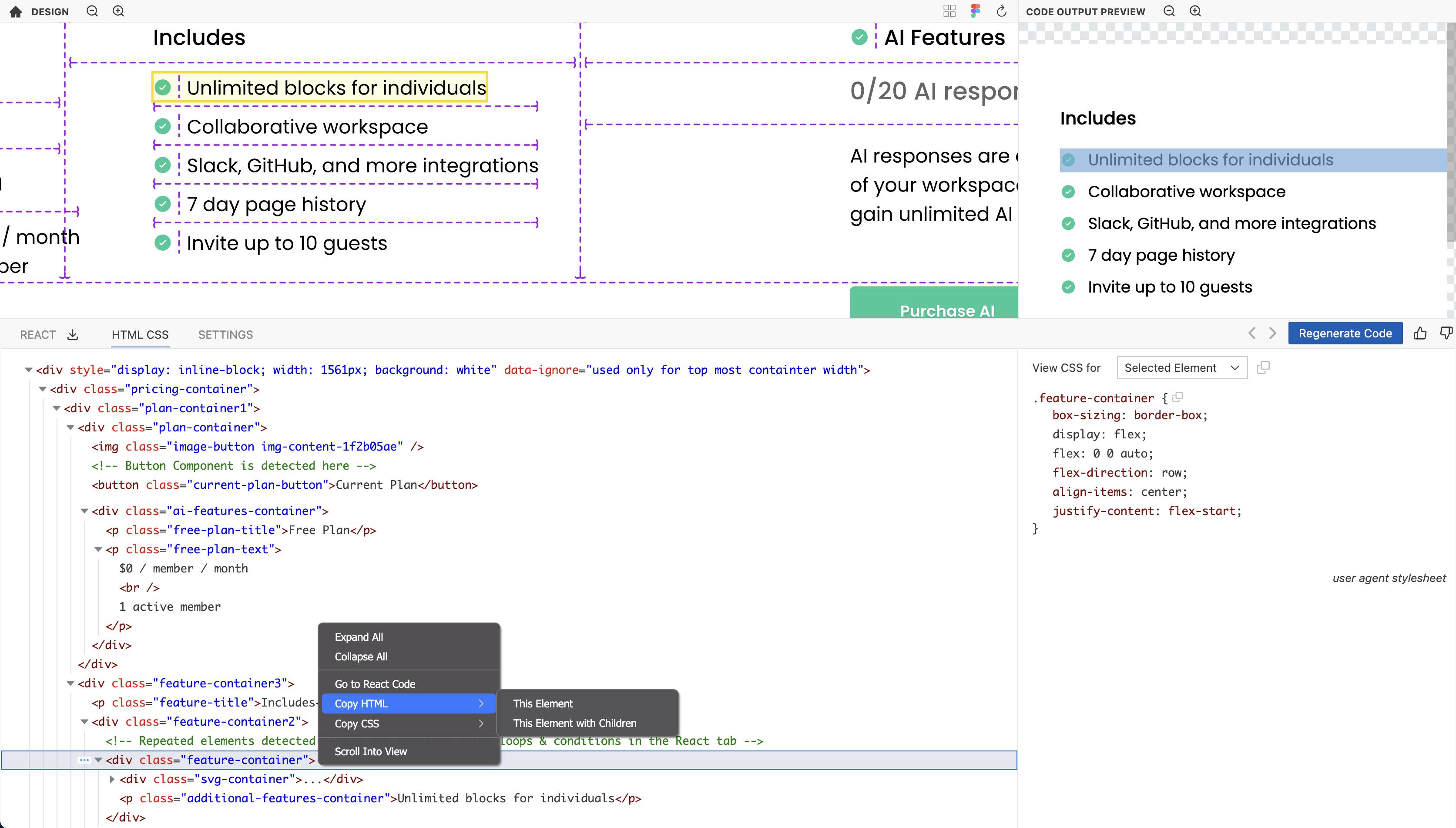 Copy code options