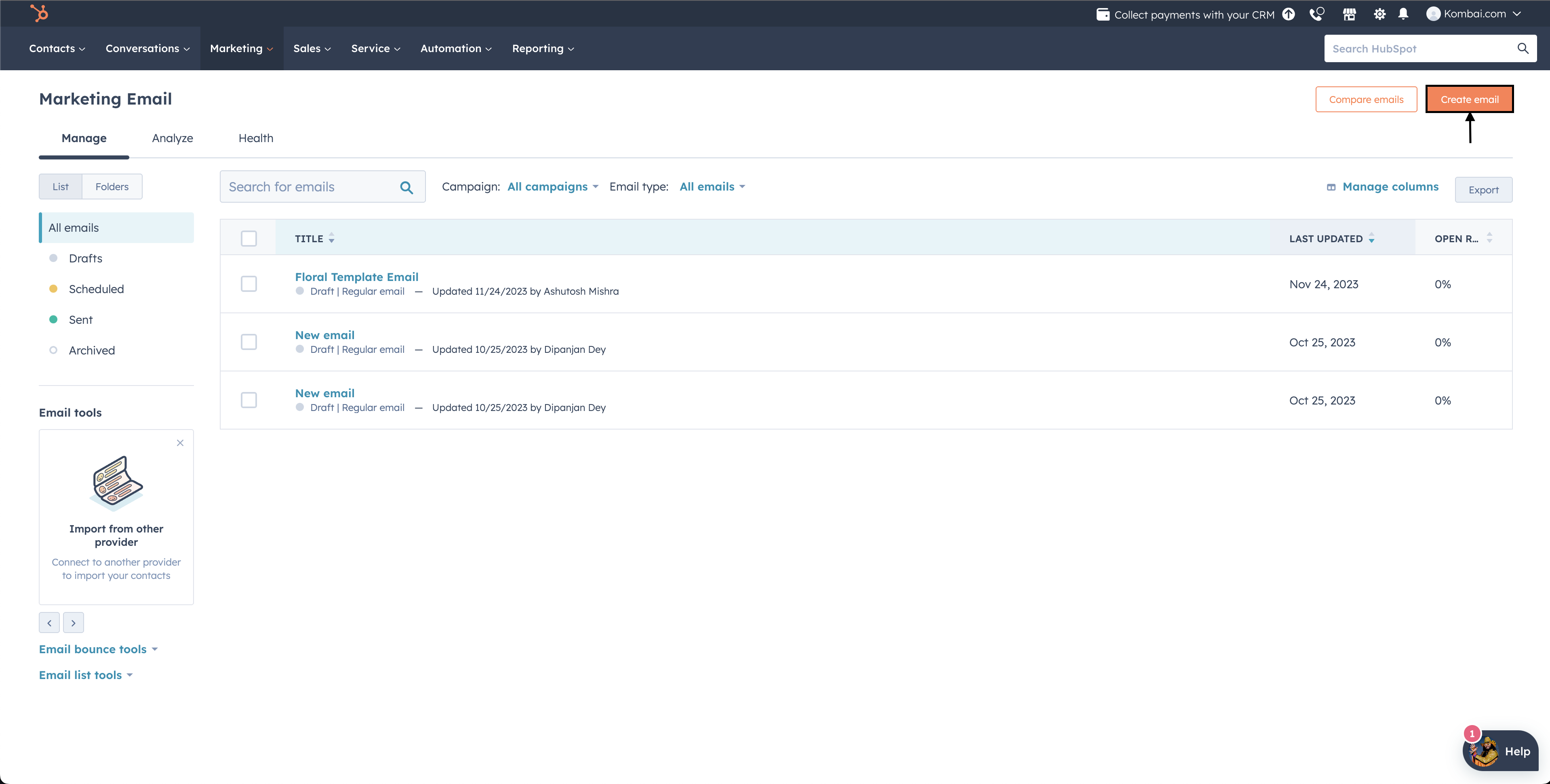 Hubspot screenshot