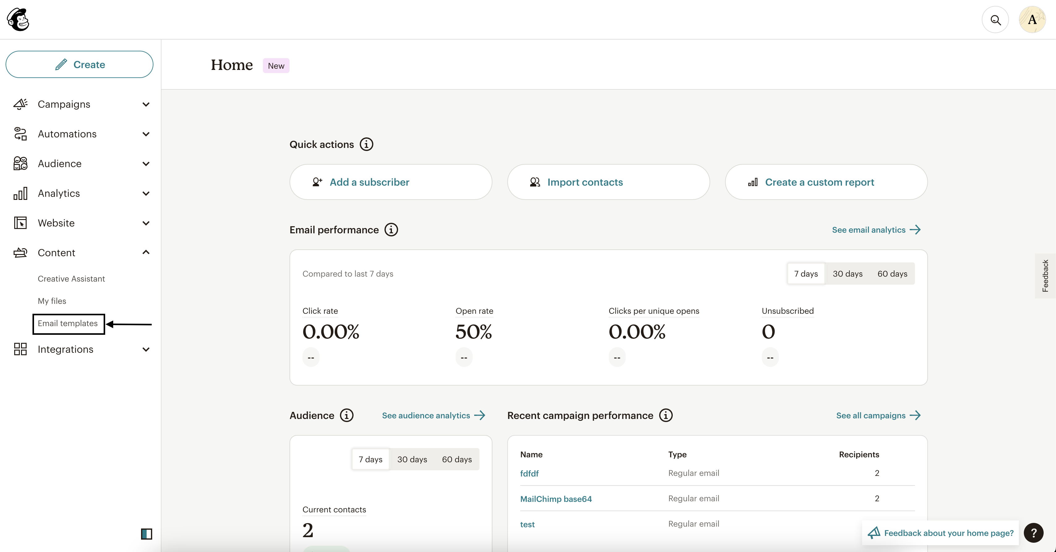Mailchimp screenshot