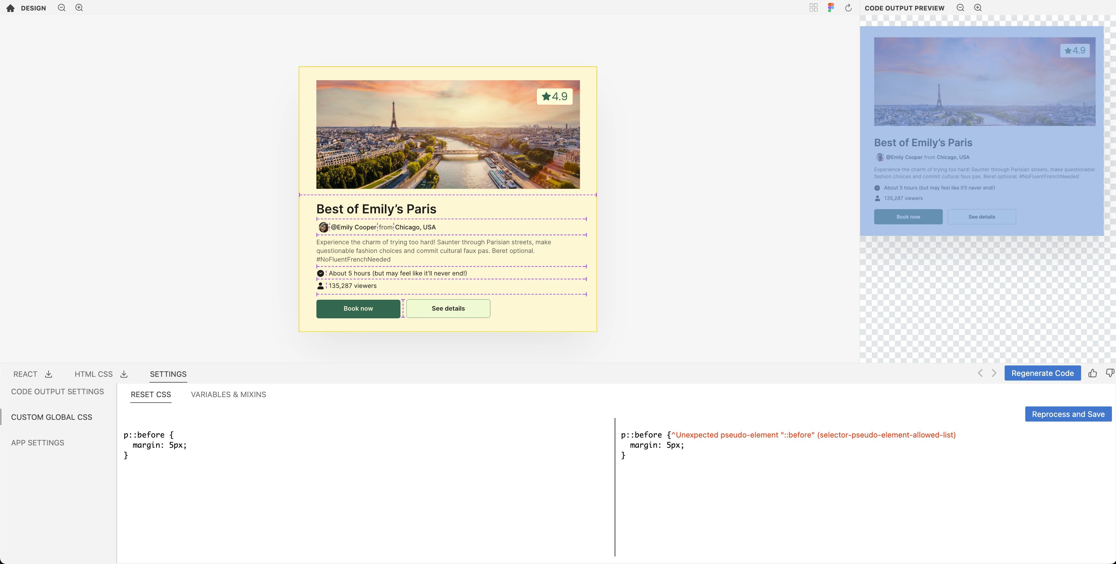 Pseudo selectors warning screenshot
