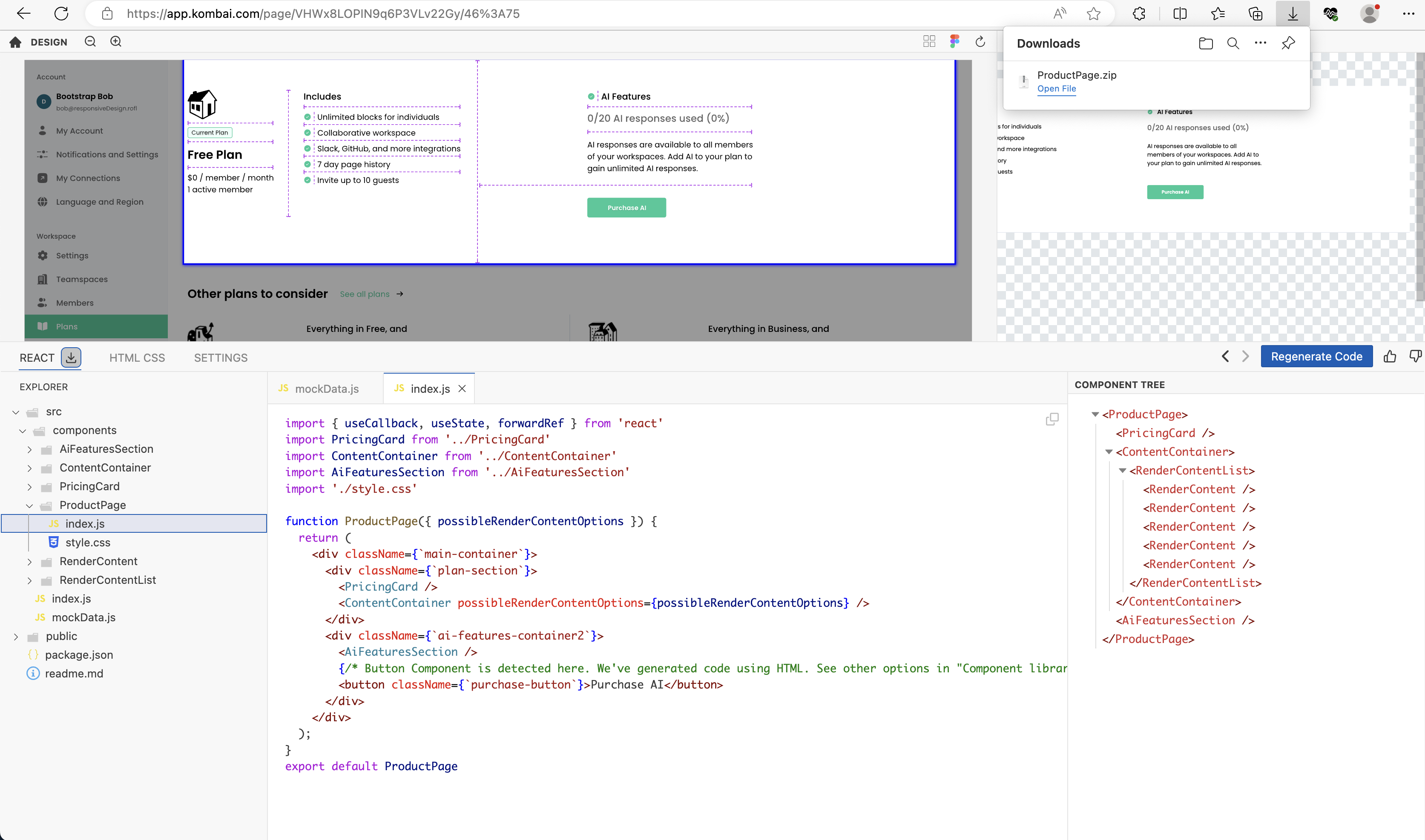 React code export