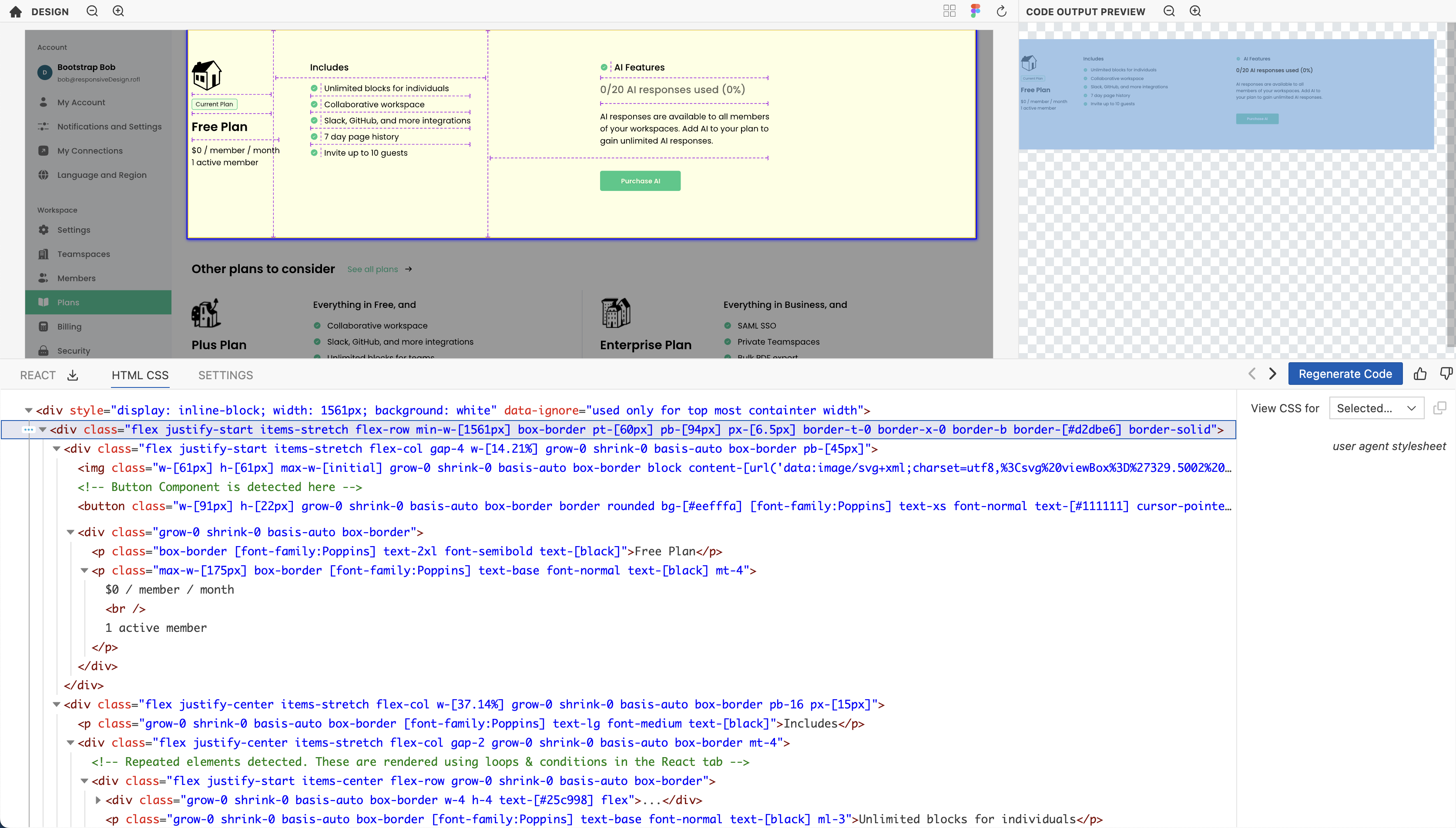 Tailwind HTML output