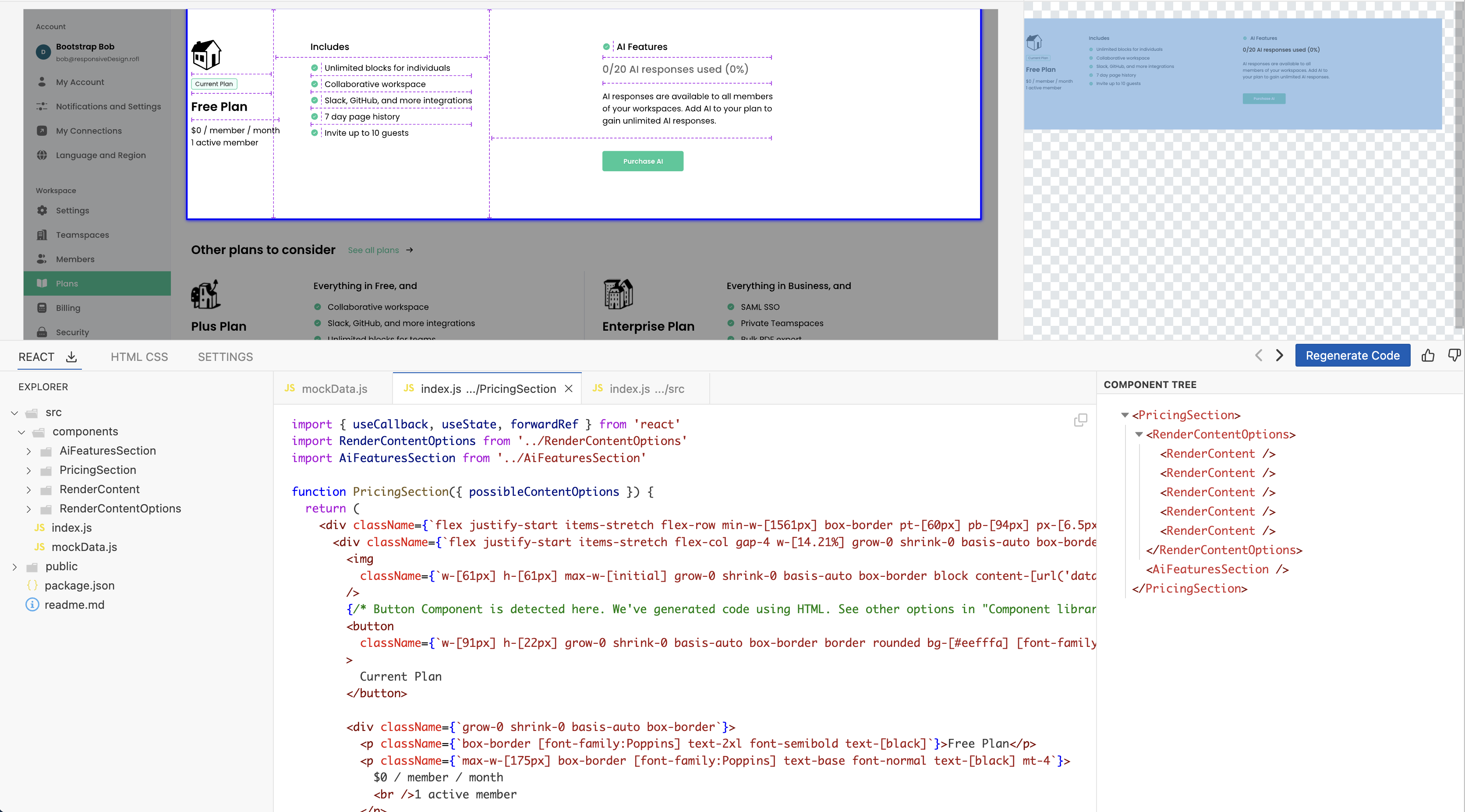 Tailwind React output